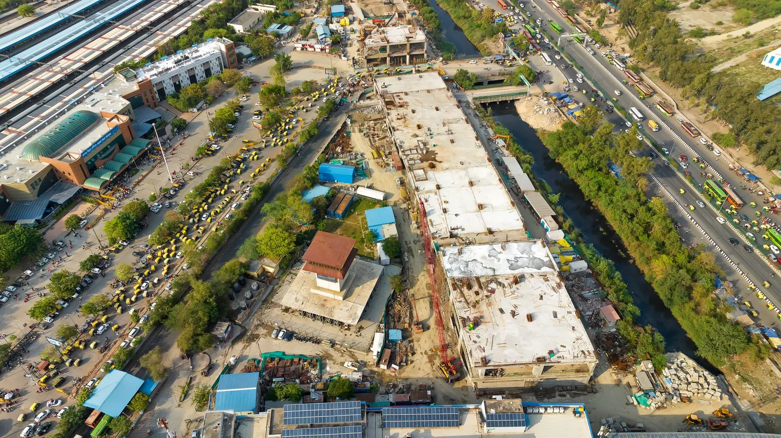 Aerial view of a major urban infrastructure project