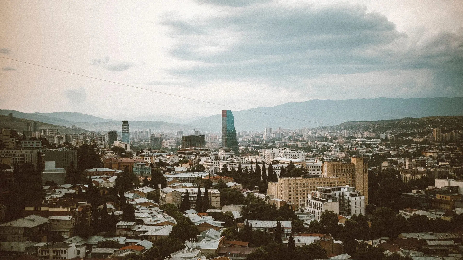 Daytime aerial view of Tbilisi
